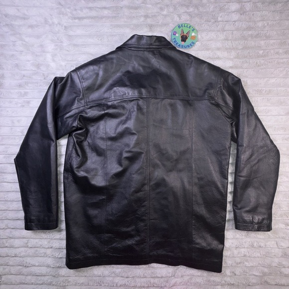 Men's Medium Black Soft Leather 4‎ Button Jacket Coat Matrix Grunge Metal Y2K - Picture 9 of 9